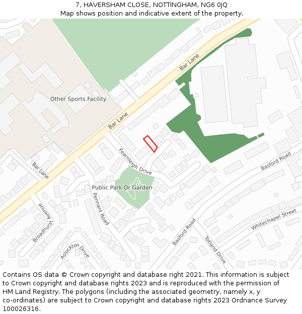 7, HAVERSHAM CLOSE, NOTTINGHAM, NG6 0JQ: Location map and indicative extent of plot
