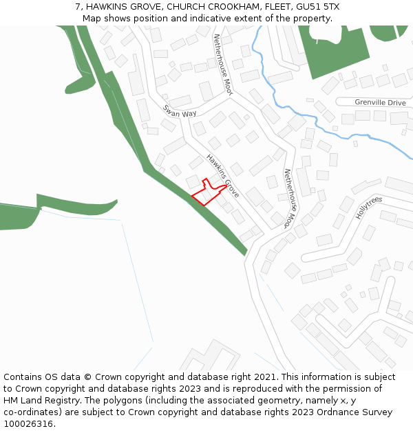7, HAWKINS GROVE, CHURCH CROOKHAM, FLEET, GU51 5TX: Location map and indicative extent of plot