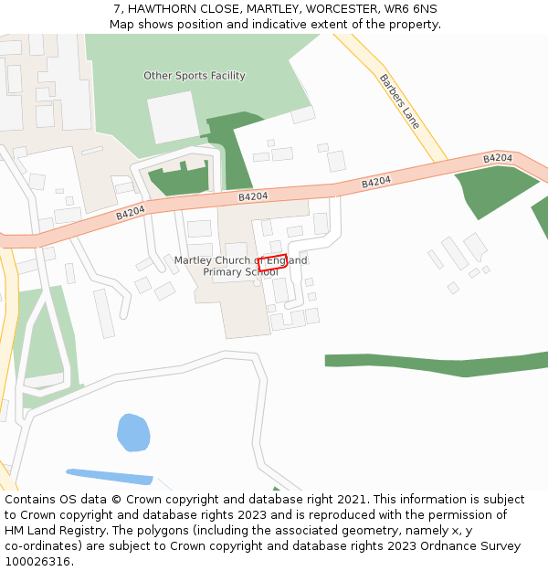 7, HAWTHORN CLOSE, MARTLEY, WORCESTER, WR6 6NS: Location map and indicative extent of plot