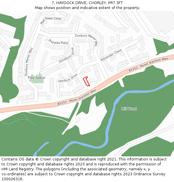 7, HAYDOCK DRIVE, CHORLEY, PR7 3FT: Location map and indicative extent of plot