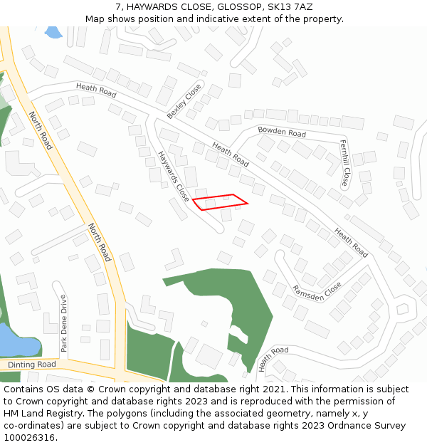 7, HAYWARDS CLOSE, GLOSSOP, SK13 7AZ: Location map and indicative extent of plot