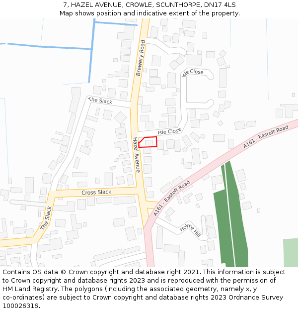 7, HAZEL AVENUE, CROWLE, SCUNTHORPE, DN17 4LS: Location map and indicative extent of plot