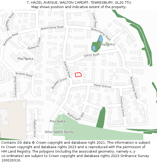 7, HAZEL AVENUE, WALTON CARDIFF, TEWKESBURY, GL20 7TU: Location map and indicative extent of plot