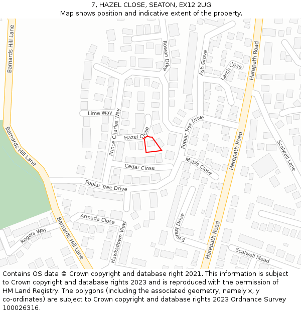 7, HAZEL CLOSE, SEATON, EX12 2UG: Location map and indicative extent of plot