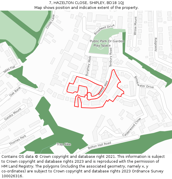 7, HAZELTON CLOSE, SHIPLEY, BD18 1QJ: Location map and indicative extent of plot