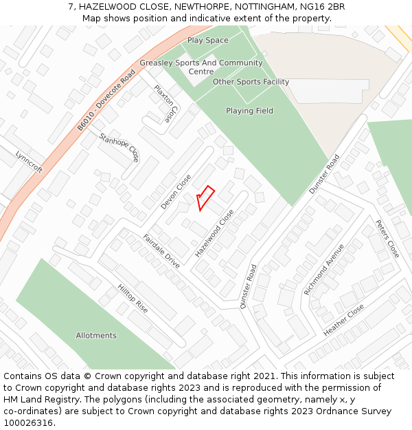 7, HAZELWOOD CLOSE, NEWTHORPE, NOTTINGHAM, NG16 2BR: Location map and indicative extent of plot