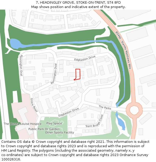 7, HEADINGLEY GROVE, STOKE-ON-TRENT, ST4 8FD: Location map and indicative extent of plot