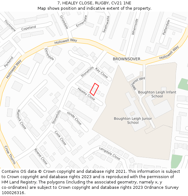 7, HEALEY CLOSE, RUGBY, CV21 1NE: Location map and indicative extent of plot