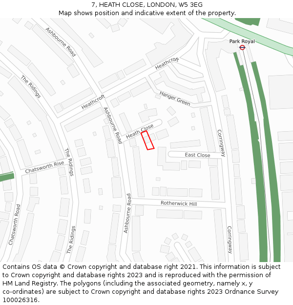 7, HEATH CLOSE, LONDON, W5 3EG: Location map and indicative extent of plot
