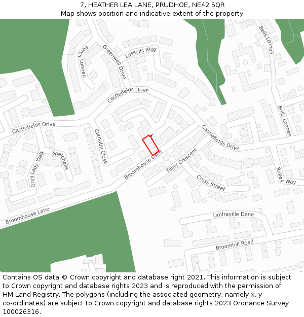 7, HEATHER LEA LANE, PRUDHOE, NE42 5QR: Location map and indicative extent of plot