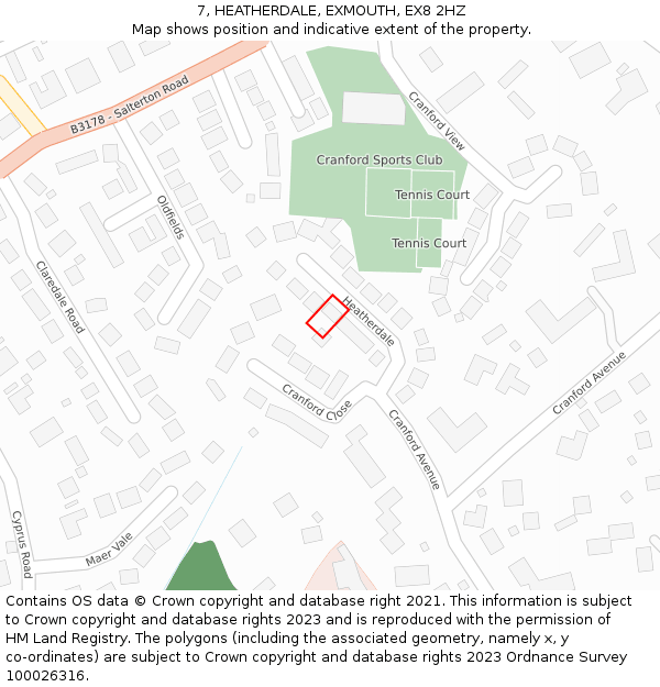 7, HEATHERDALE, EXMOUTH, EX8 2HZ: Location map and indicative extent of plot