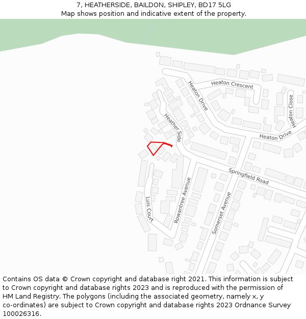 7, HEATHERSIDE, BAILDON, SHIPLEY, BD17 5LG: Location map and indicative extent of plot