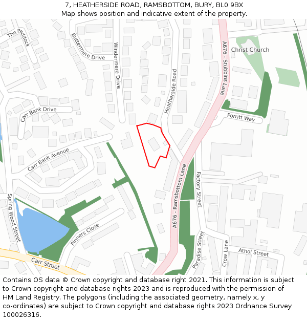 7, HEATHERSIDE ROAD, RAMSBOTTOM, BURY, BL0 9BX: Location map and indicative extent of plot