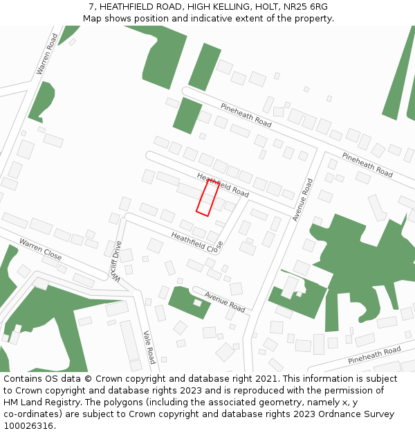 7, HEATHFIELD ROAD, HIGH KELLING, HOLT, NR25 6RG: Location map and indicative extent of plot