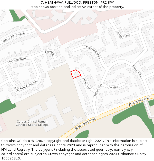 7, HEATHWAY, FULWOOD, PRESTON, PR2 8PY: Location map and indicative extent of plot