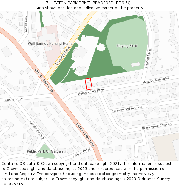 7, HEATON PARK DRIVE, BRADFORD, BD9 5QH: Location map and indicative extent of plot