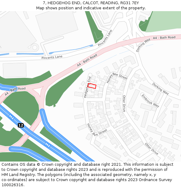 7, HEDGEHOG END, CALCOT, READING, RG31 7EY: Location map and indicative extent of plot