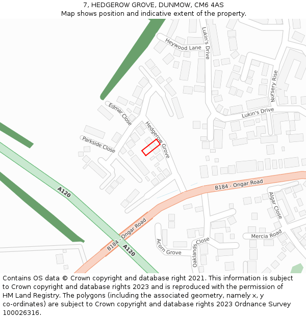 7, HEDGEROW GROVE, DUNMOW, CM6 4AS: Location map and indicative extent of plot