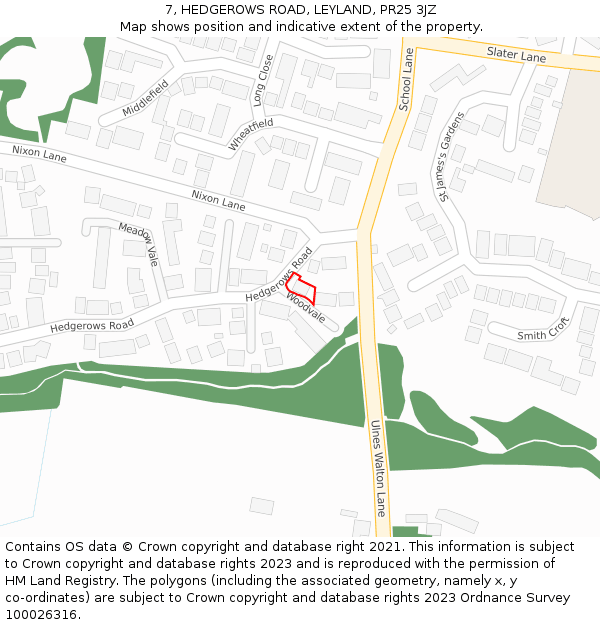 7, HEDGEROWS ROAD, LEYLAND, PR25 3JZ: Location map and indicative extent of plot