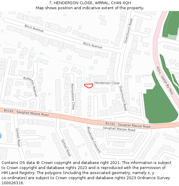 7, HENDERSON CLOSE, WIRRAL, CH49 4QH: Location map and indicative extent of plot