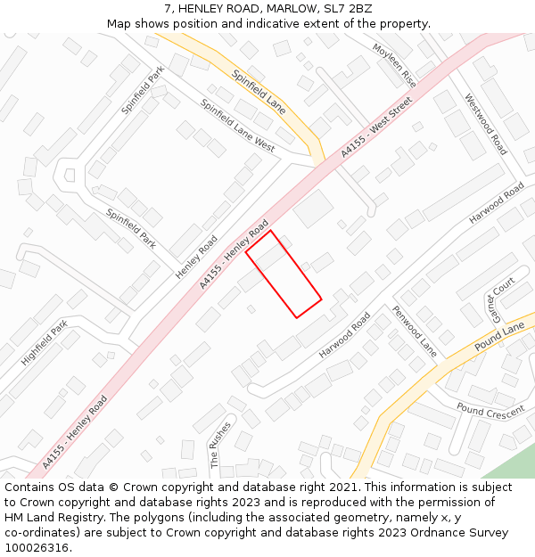 7, HENLEY ROAD, MARLOW, SL7 2BZ: Location map and indicative extent of plot