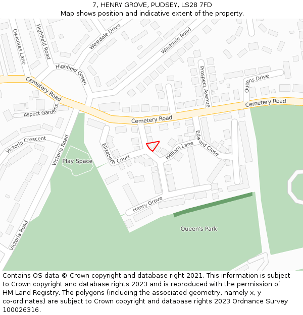 7, HENRY GROVE, PUDSEY, LS28 7FD: Location map and indicative extent of plot
