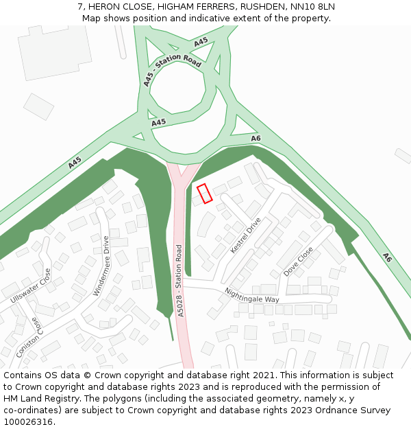 7, HERON CLOSE, HIGHAM FERRERS, RUSHDEN, NN10 8LN: Location map and indicative extent of plot