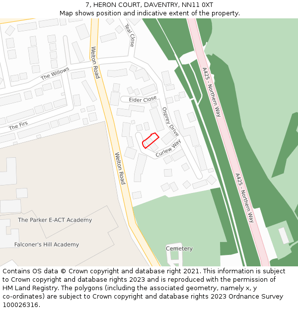 7, HERON COURT, DAVENTRY, NN11 0XT: Location map and indicative extent of plot
