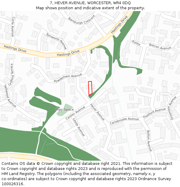 7, HEVER AVENUE, WORCESTER, WR4 0DQ: Location map and indicative extent of plot