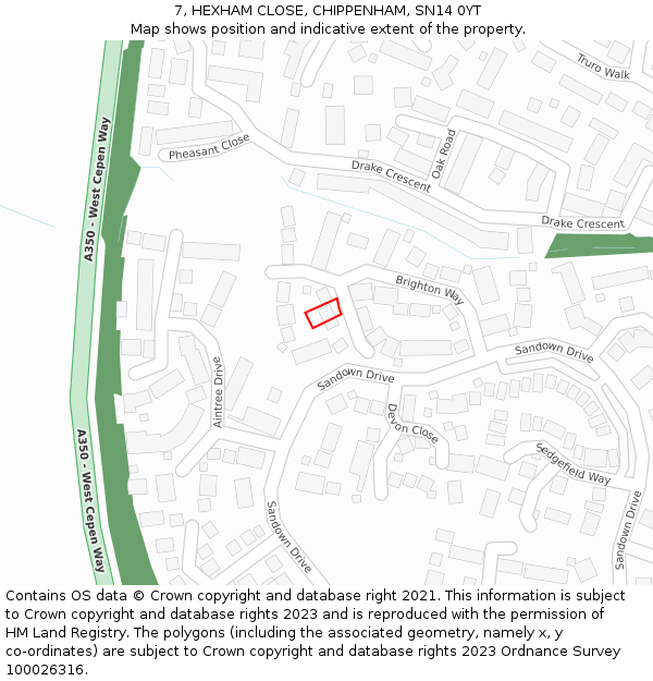 7, HEXHAM CLOSE, CHIPPENHAM, SN14 0YT: Location map and indicative extent of plot