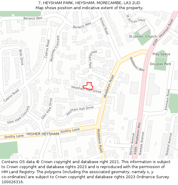 7, HEYSHAM PARK, HEYSHAM, MORECAMBE, LA3 2UD: Location map and indicative extent of plot