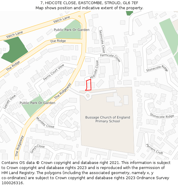 7, HIDCOTE CLOSE, EASTCOMBE, STROUD, GL6 7EF: Location map and indicative extent of plot