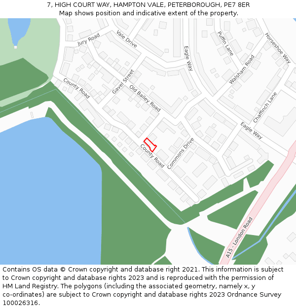 7, HIGH COURT WAY, HAMPTON VALE, PETERBOROUGH, PE7 8ER: Location map and indicative extent of plot