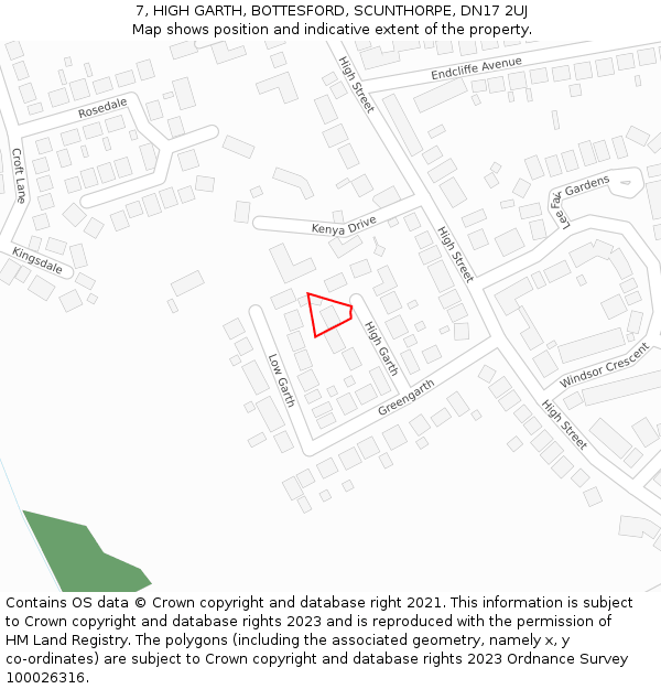 7, HIGH GARTH, BOTTESFORD, SCUNTHORPE, DN17 2UJ: Location map and indicative extent of plot