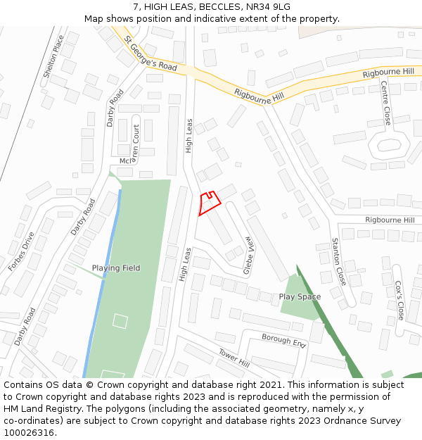 7, HIGH LEAS, BECCLES, NR34 9LG: Location map and indicative extent of plot
