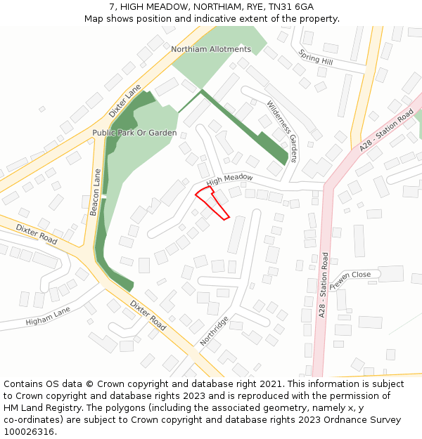 7, HIGH MEADOW, NORTHIAM, RYE, TN31 6GA: Location map and indicative extent of plot