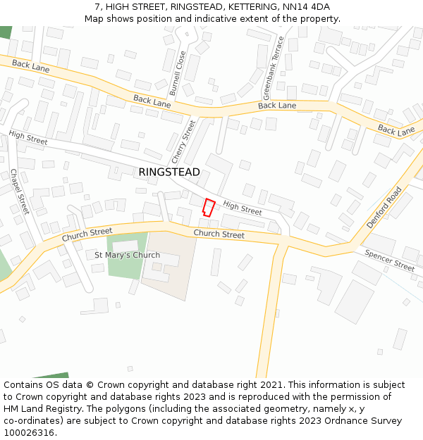 7, HIGH STREET, RINGSTEAD, KETTERING, NN14 4DA: Location map and indicative extent of plot