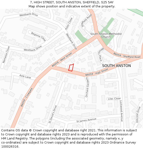 7, HIGH STREET, SOUTH ANSTON, SHEFFIELD, S25 5AY: Location map and indicative extent of plot