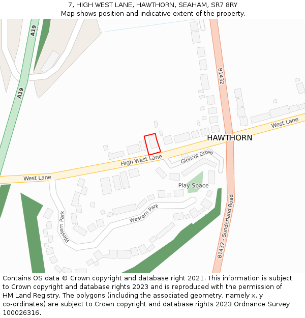 7, HIGH WEST LANE, HAWTHORN, SEAHAM, SR7 8RY: Location map and indicative extent of plot