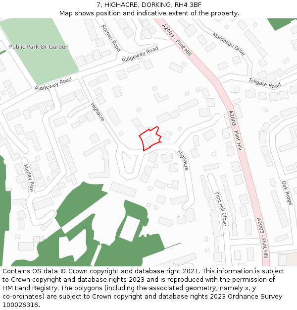 7, HIGHACRE, DORKING, RH4 3BF: Location map and indicative extent of plot
