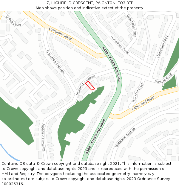 7, HIGHFIELD CRESCENT, PAIGNTON, TQ3 3TP: Location map and indicative extent of plot