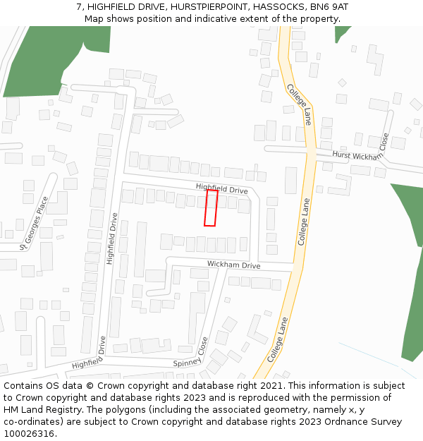 7, HIGHFIELD DRIVE, HURSTPIERPOINT, HASSOCKS, BN6 9AT: Location map and indicative extent of plot
