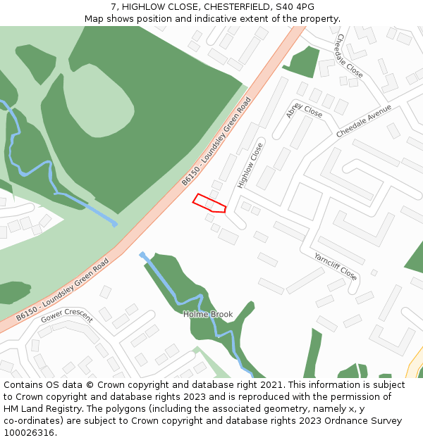 7, HIGHLOW CLOSE, CHESTERFIELD, S40 4PG: Location map and indicative extent of plot