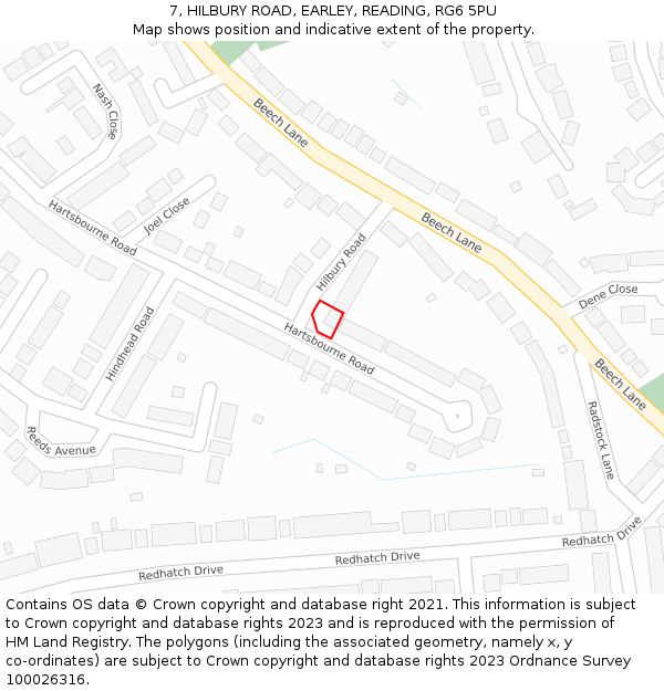 7, HILBURY ROAD, EARLEY, READING, RG6 5PU: Location map and indicative extent of plot