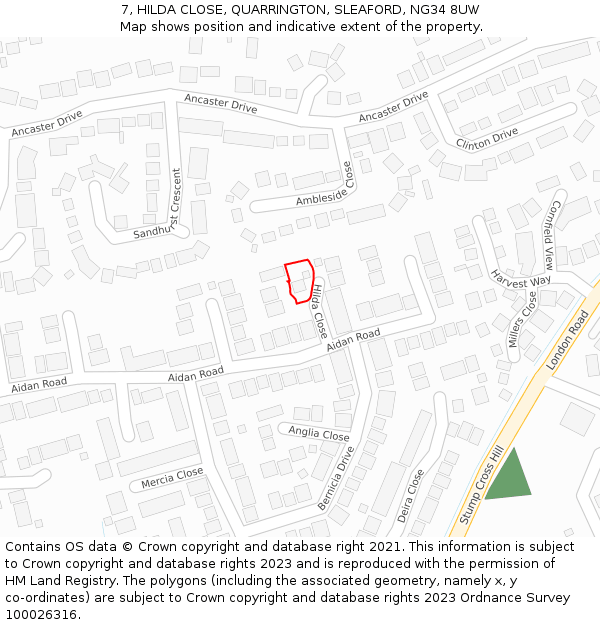 7, HILDA CLOSE, QUARRINGTON, SLEAFORD, NG34 8UW: Location map and indicative extent of plot