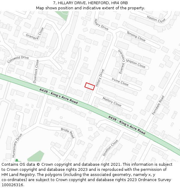 7, HILLARY DRIVE, HEREFORD, HR4 0RB: Location map and indicative extent of plot