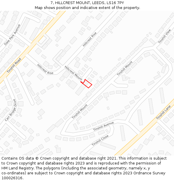 7, HILLCREST MOUNT, LEEDS, LS16 7PY: Location map and indicative extent of plot