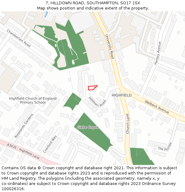 7, HILLDOWN ROAD, SOUTHAMPTON, SO17 1SX: Location map and indicative extent of plot
