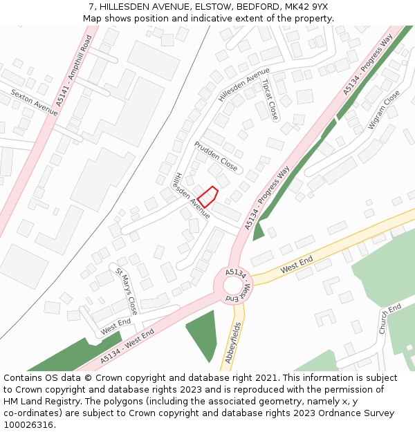 7, HILLESDEN AVENUE, ELSTOW, BEDFORD, MK42 9YX: Location map and indicative extent of plot