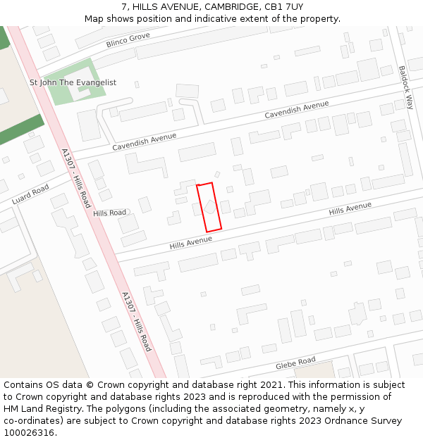 7, HILLS AVENUE, CAMBRIDGE, CB1 7UY: Location map and indicative extent of plot